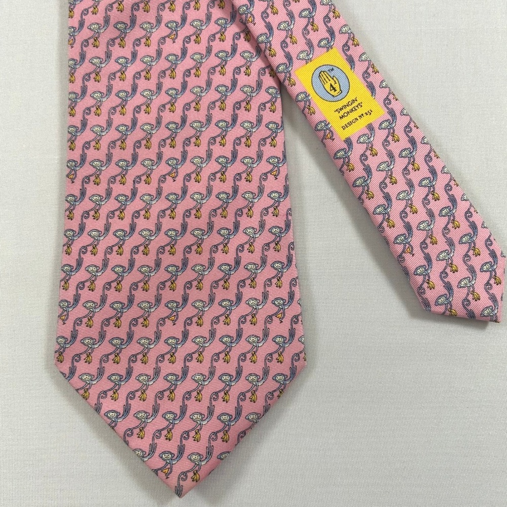 Lee Allison Company Necktie Mens Pink Swingin Monkeys Silk Animal Print 251
